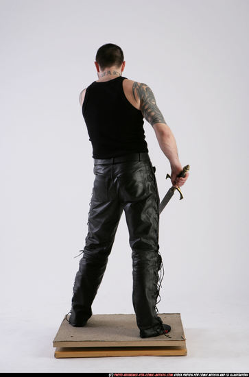 Man Adult Athletic White Fighting with sword Standing poses Casual