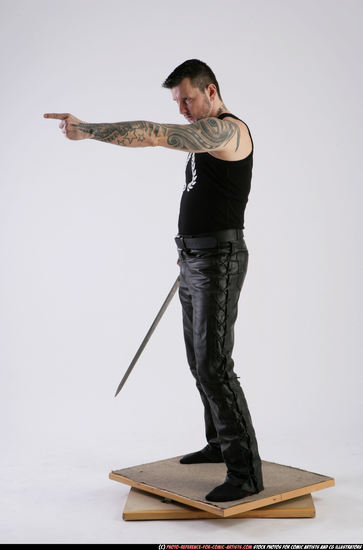 Man Adult Athletic White Fighting with sword Standing poses Casual