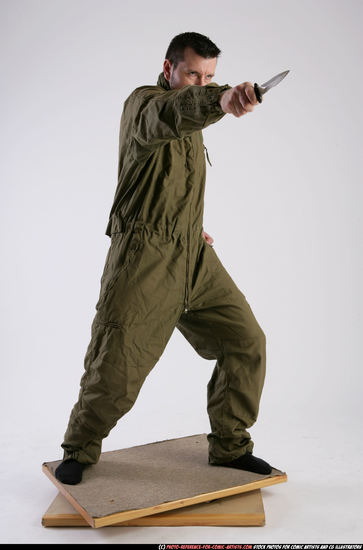 Man Adult Athletic White Fighting with knife Standing poses Army