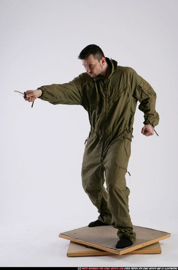 Man Adult Athletic White Fighting with knife Standing poses Army