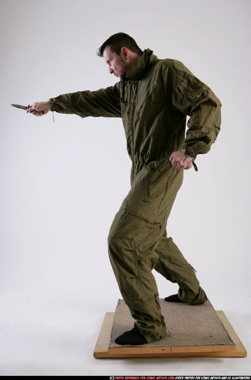 Man Adult Athletic White Fighting with knife Standing poses Army