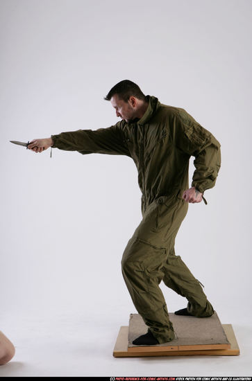 Man Adult Athletic White Fighting with knife Standing poses Army