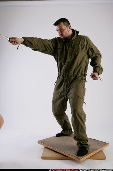 Man Adult Athletic White Fighting with knife Standing poses Army