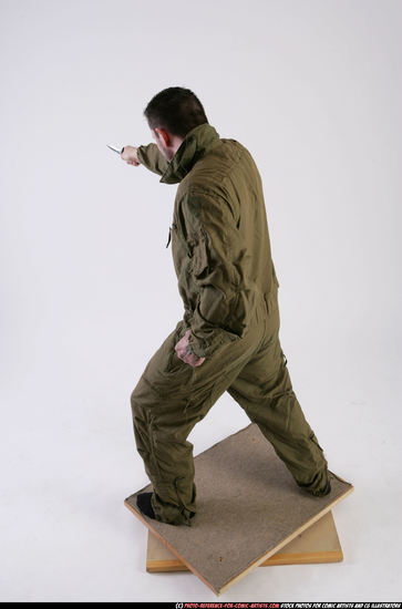 Man Adult Athletic White Fighting with knife Standing poses Army