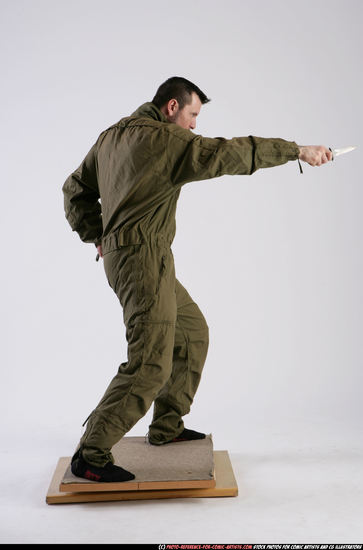 Man Adult Athletic White Fighting with knife Standing poses Army