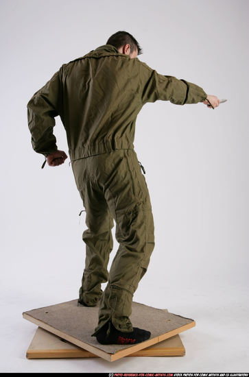 Man Adult Athletic White Fighting with knife Standing poses Army