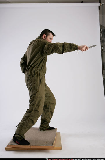 Man Adult Athletic White Fighting with knife Standing poses Army