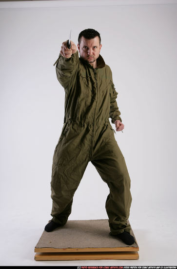 Man Adult Athletic White Fighting with knife Standing poses Army