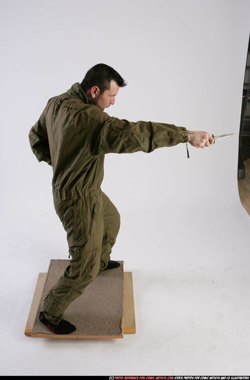 Man Adult Athletic White Fighting with knife Standing poses Army