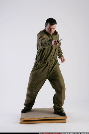 Man Adult Athletic White Fighting with knife Standing poses Army