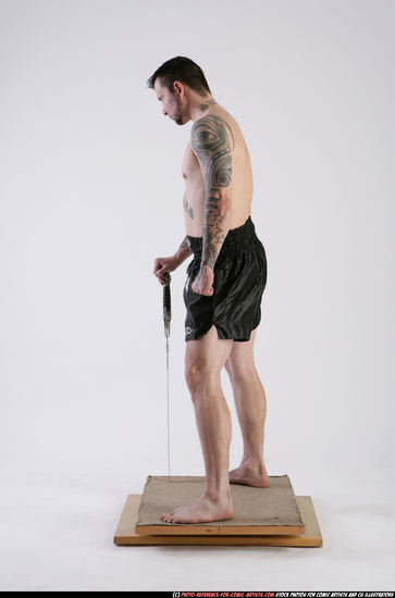 Man Adult Athletic White Fighting with sword Standing poses Underwear