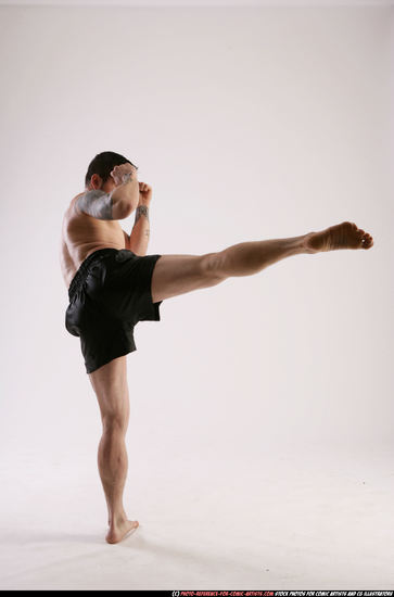 Man Adult Athletic White Kick fight Moving poses Sportswear