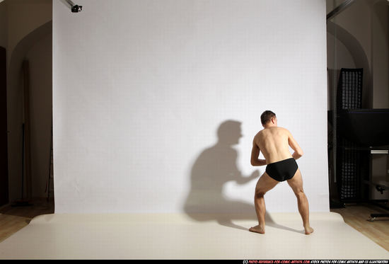 Man Adult Athletic White Kick fight Moving poses Underwear