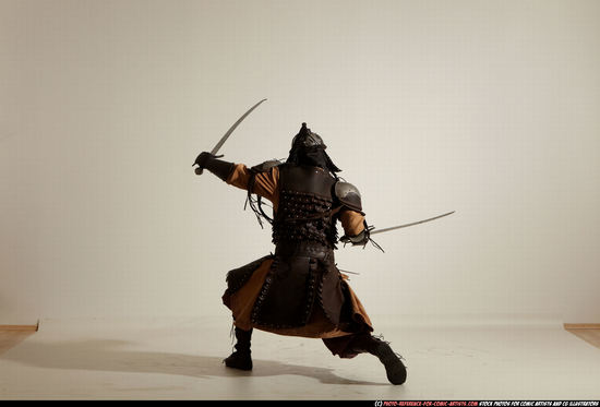 Man Adult Muscular White Fighting with sword Moving poses Army