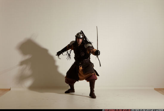 Man Adult Muscular White Fighting with sword Moving poses Army