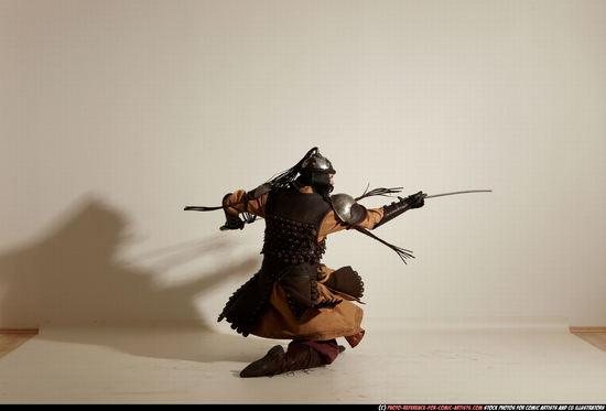 Man Adult Muscular White Fighting with sword Moving poses Army