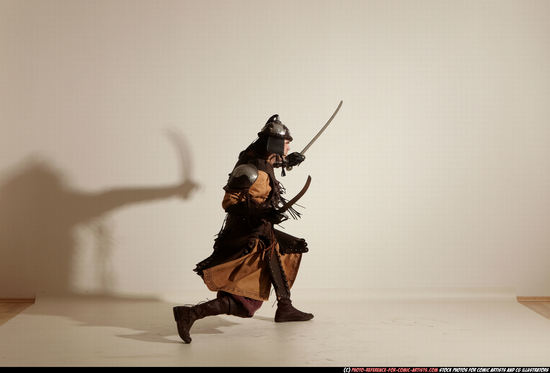 Man Adult Muscular White Fighting with sword Moving poses Army