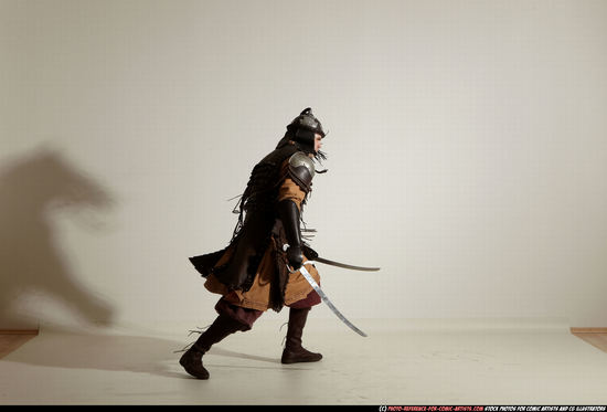 Man Adult Muscular White Fighting with sword Moving poses Army