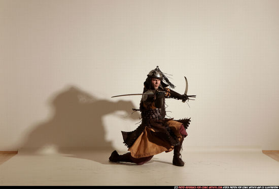 Man Adult Muscular White Fighting with sword Moving poses Army