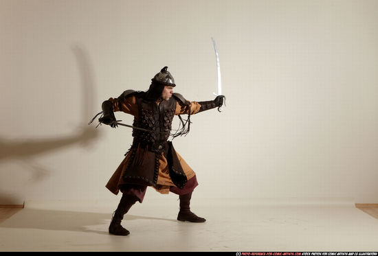 Man Adult Muscular White Fighting with sword Moving poses Army