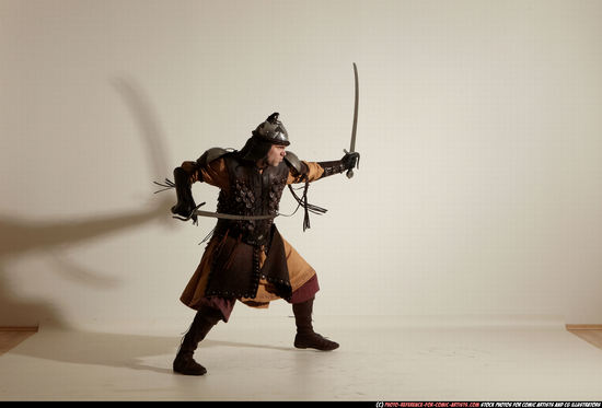 Man Adult Muscular White Fighting with sword Moving poses Army