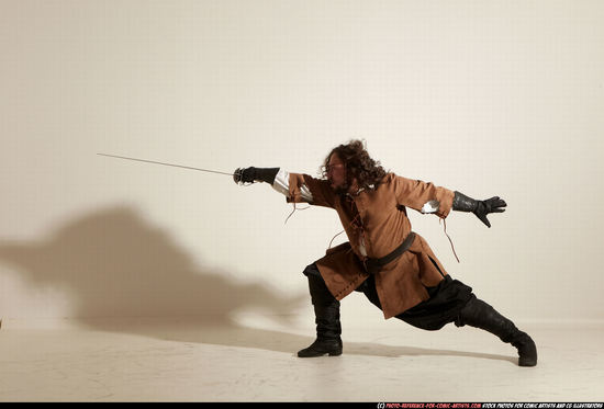 Man Adult Chubby White Fighting with sword Standing poses Army