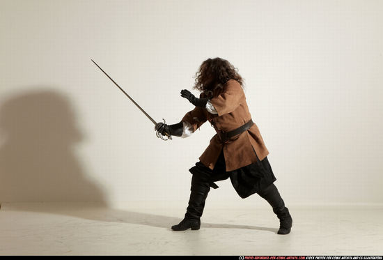 Man Adult Chubby White Fighting with sword Standing poses Army