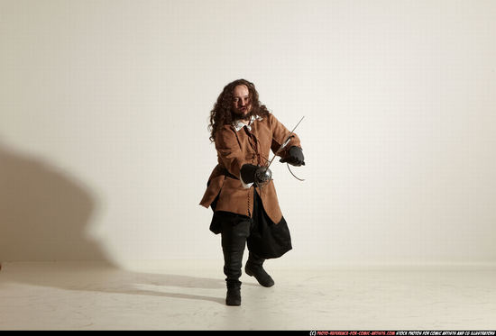 Man Adult Chubby White Fighting with sword Standing poses Army