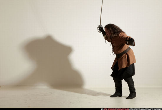 Man Adult Chubby White Fighting with sword Standing poses Army