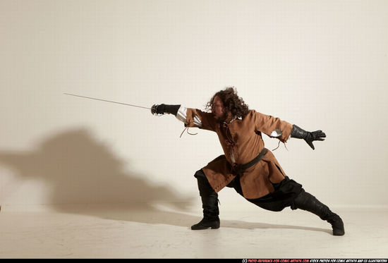 Man Adult Chubby White Fighting with sword Standing poses Army