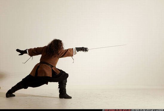 Man Adult Chubby White Fighting with sword Standing poses Army