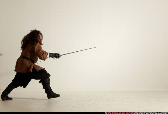 Man Adult Chubby White Fighting with sword Standing poses Army