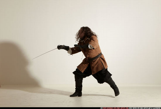 Man Adult Chubby White Fighting with sword Standing poses Army