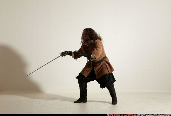 Man Adult Chubby White Fighting with sword Standing poses Army