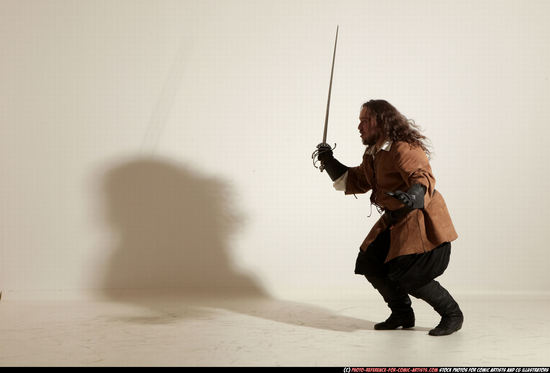 Man Adult Chubby White Fighting with sword Standing poses Army