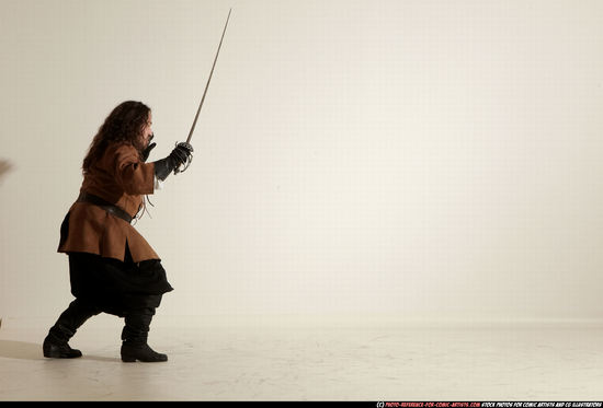 Man Adult Chubby White Fighting with sword Standing poses Army