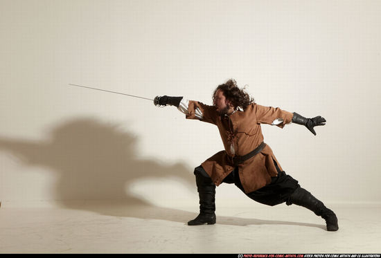 Man Adult Chubby White Fighting with sword Standing poses Army