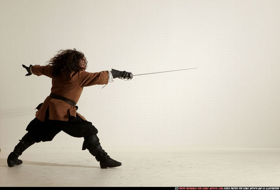 Man Adult Chubby White Fighting with sword Standing poses Army