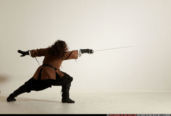 Man Adult Chubby White Fighting with sword Standing poses Army