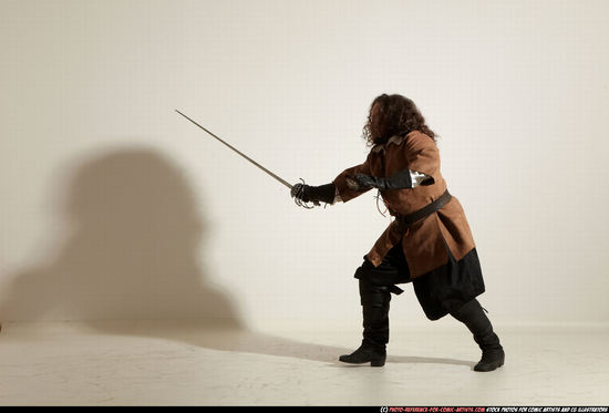 Man Adult Chubby White Fighting with sword Standing poses Army