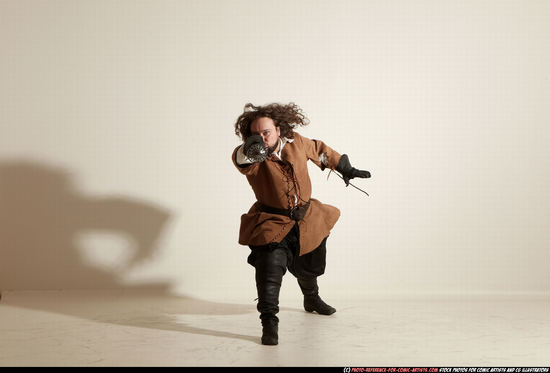 Man Adult Chubby White Fighting with sword Standing poses Army