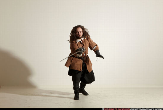 Man Adult Chubby White Fighting with sword Standing poses Army