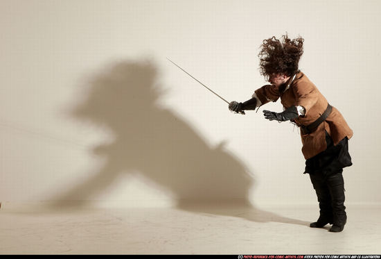 Man Adult Chubby White Fighting with sword Standing poses Army