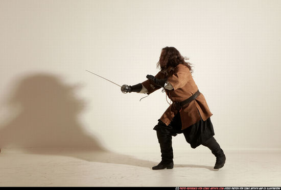 Man Adult Chubby White Fighting with sword Standing poses Army