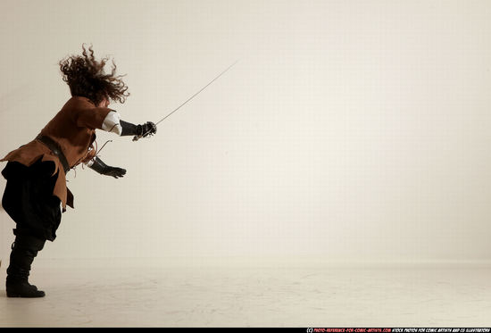 Man Adult Chubby White Fighting with sword Standing poses Army