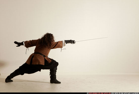 Man Adult Chubby White Fighting with sword Standing poses Army