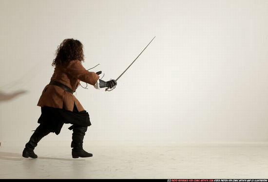 Man Adult Chubby White Fighting with sword Standing poses Army