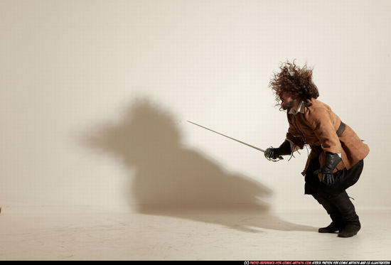 Man Adult Chubby White Fighting with sword Standing poses Army