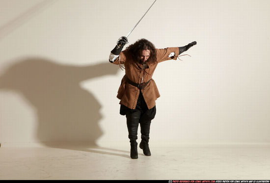 Man Adult Chubby White Fighting with sword Standing poses Army