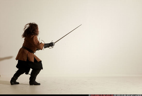 Man Adult Chubby White Fighting with sword Standing poses Army